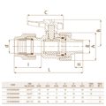 Кран кульовий 32 мм x 1 ЗР Unidelta 1072 — креслення та таблиця розмірів, мм
