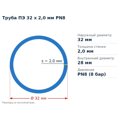 Труба ПЕ 32 x 2,0 мм PN8 EKO-MT — переріз і розміри, мм