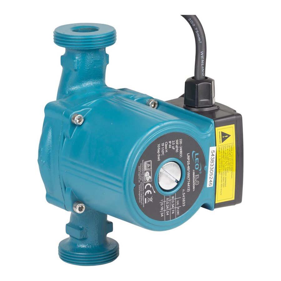 Насос циркуляційний 74Вт Hmax 4м Qmax 55л/хв діам. 1 1/2" 180мм+гайки діам. 1" LRP25-40/180 (774412)