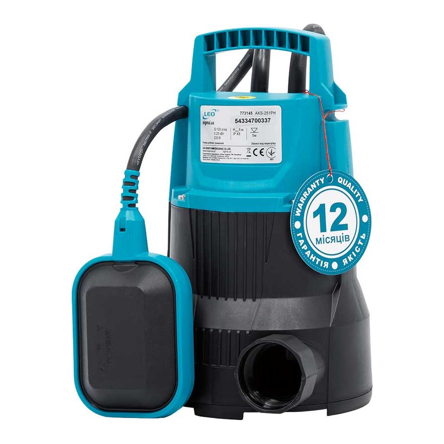 Насос дренажний садовий 0.25кВт Hmax 6м Qmax 100л/хв AKS-251PH (773145)